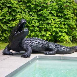 Statue Crocodile Noir Laqué TexArtes JardinChic