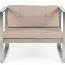 Cuscino Per Sedia Lounge Cima Trapuntato In Pelle Sintetica Con Pulsanti Beige Fuera Dentro JardinChic