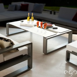 Table Modulable Quattro Kama (Structure Gris Métal arrêtée - Plateau Corian Blanc) Ego Paris JardinChic