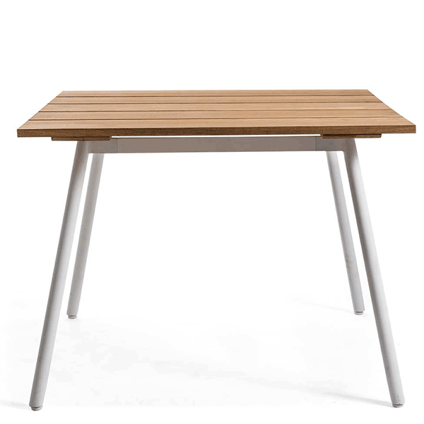 Table Repas Reef 100x100cm Plateau Teck Piètement Aluminium Blanc Oasiq Jardinchic Table Repas Reef 100x100cm Plateau Teck Piètement Aluminium Blanc Oasiq Jardinchic